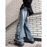Threebooy Y2K Fashion Washed Blue Pleated Baggy Jeans Pants Men Designer Clothes Straight Wide Leg Denim Trousers